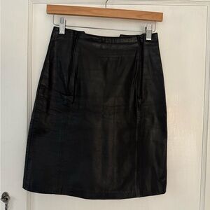 Black Leather Skirt Vintage Double Zip Size 3 4 Phoenix